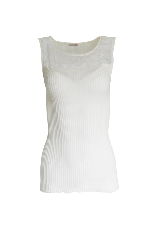Merino Wool Blend Top with Lace & Tulle Trim