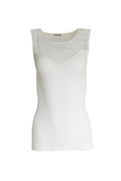 Merino Wool Blend Top with Lace & Tulle Trim