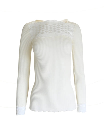 Merino Wool Blend Top with Lace Trim