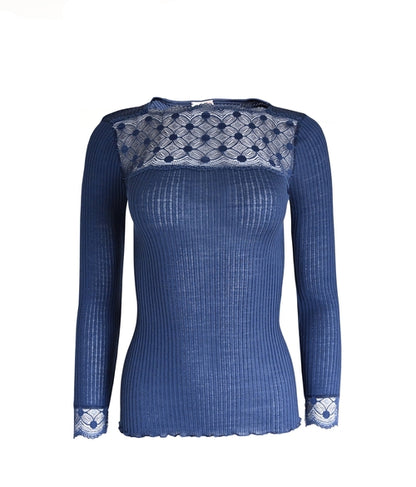 Merino Wool Blend Top with Lace Trim