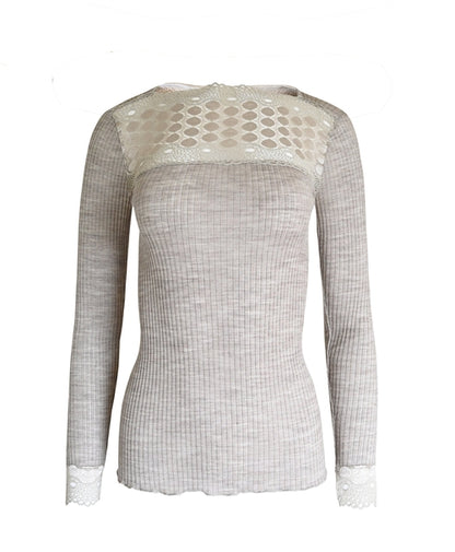 Merino Wool Blend Top with Lace Trim