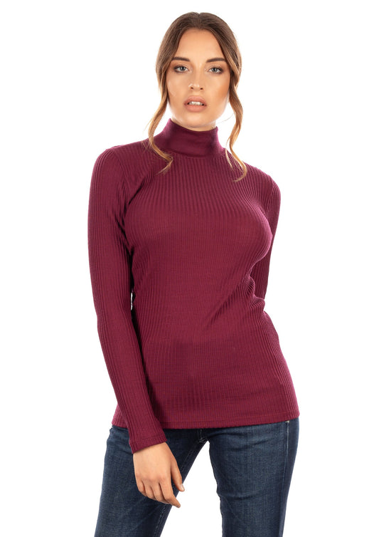 Ribbed Merino Wool Blend Mock Neck Top