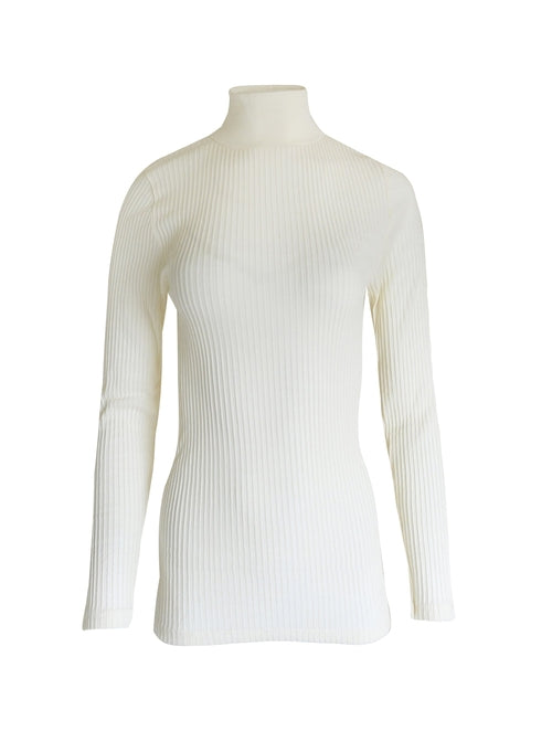 Ribbed Merino Wool Blend Mock Neck Top