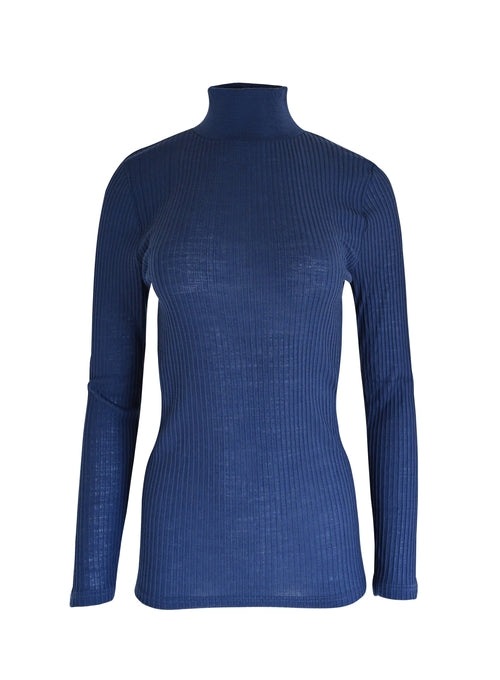 Ribbed Merino Wool Blend Mock Neck Top