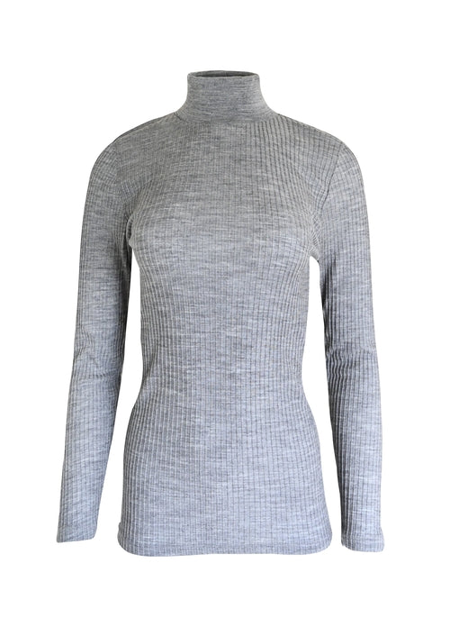 Ribbed Merino Wool Blend Mock Neck Top
