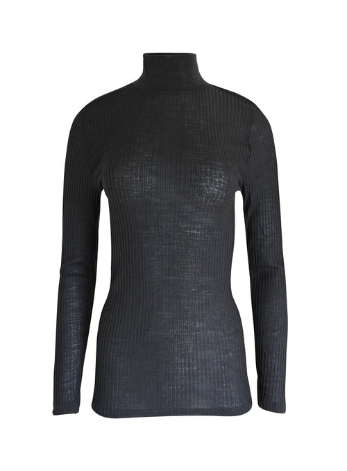 Ribbed Merino Wool Blend Mock Neck Top