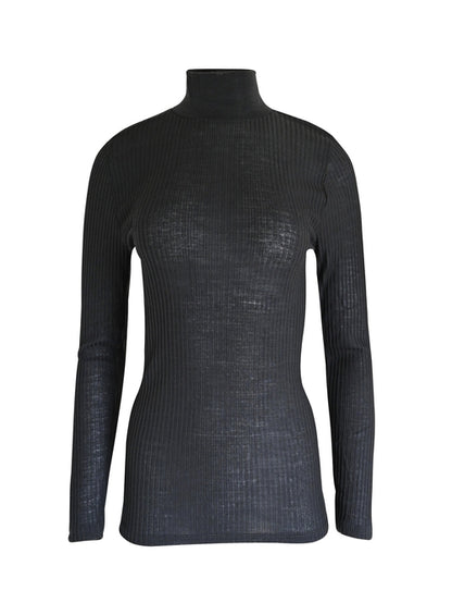 Ribbed Merino Wool Blend Mock Neck Top