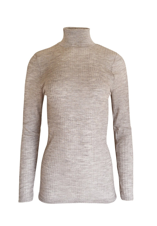 Ribbed Merino Wool Blend Mock Neck Top