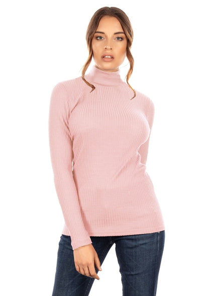 Ribbed Merino Wool Blend Mock Neck Top