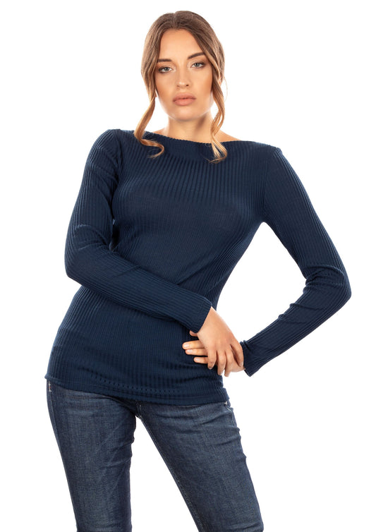 Merino Wool Blend Boat Neck Top
