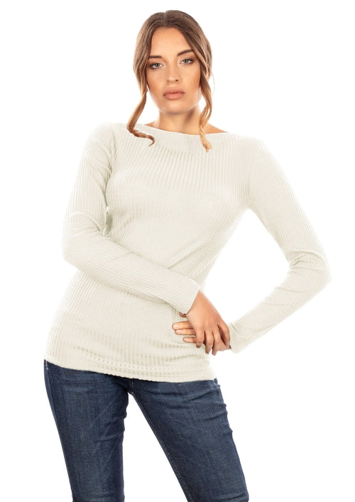 Merino Wool Blend Boat Neck Top