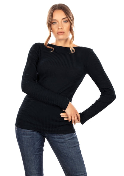 Merino Wool Blend Boat Neck Top