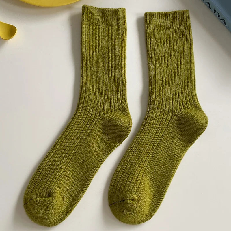 Merino Wool Ribbed Crew Socks