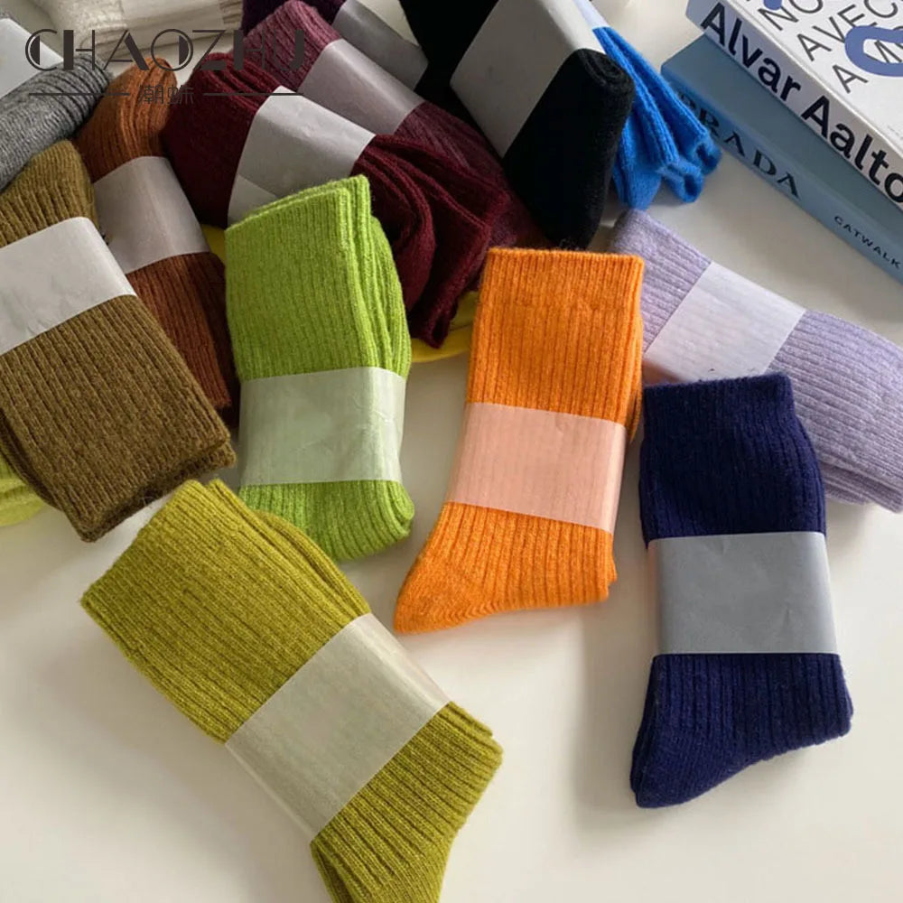 Merino Wool Ribbed Crew Socks