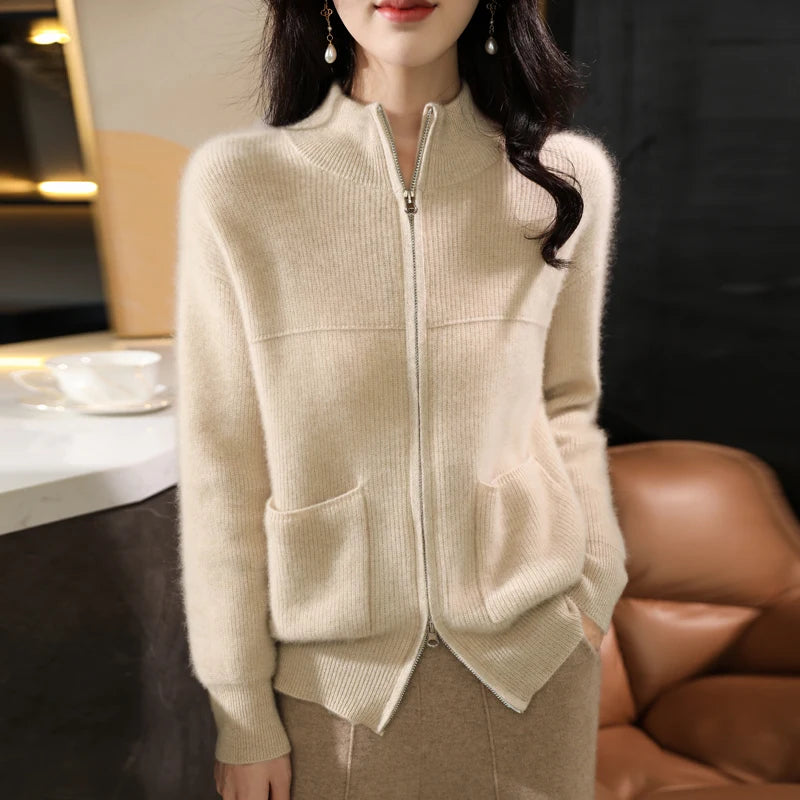 Women's Merino Wool Zip-Up Sweater
