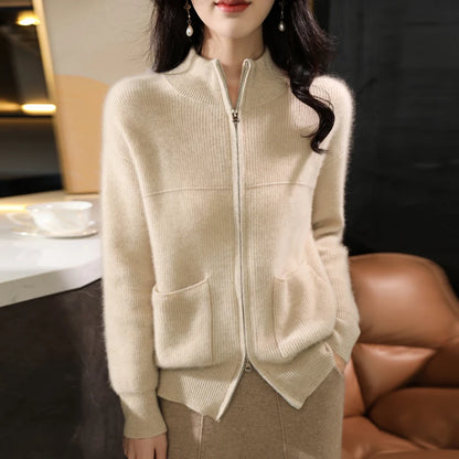 Women's Merino Wool Zip-Up Sweater