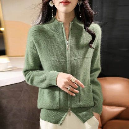 Women's Merino Wool Zip-Up Sweater