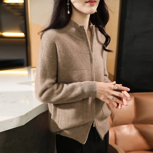 Women's Merino Wool Zip-Up Sweater