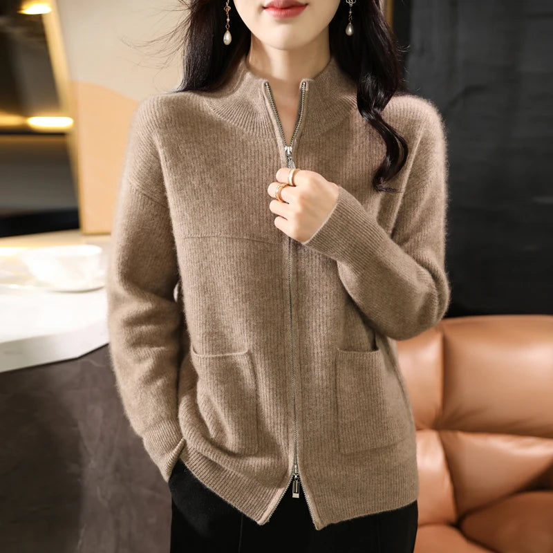 Women's Merino Wool Zip-Up Sweater