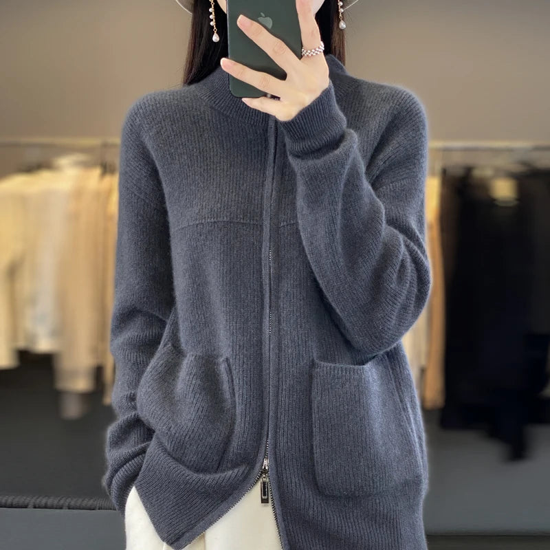 Women's Merino Wool Zip-Up Sweater