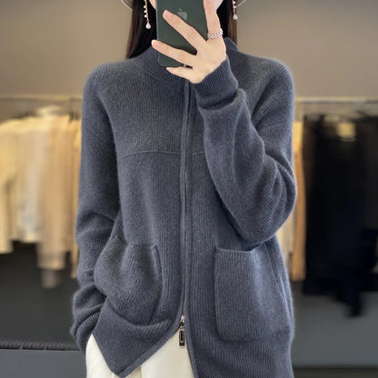 Women's Merino Wool Zip-Up Sweater