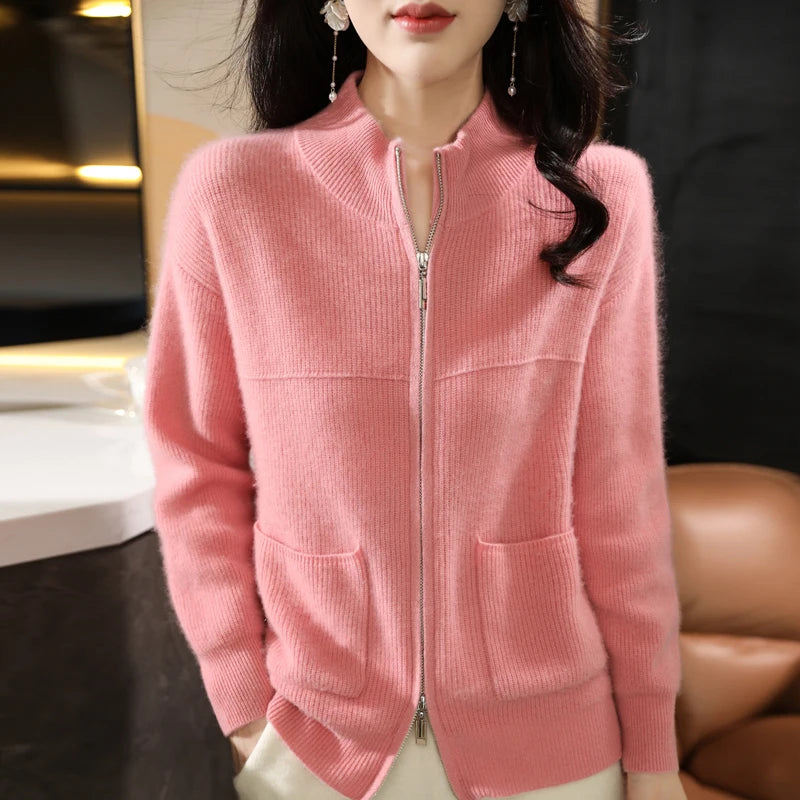 Women's Merino Wool Zip-Up Sweater